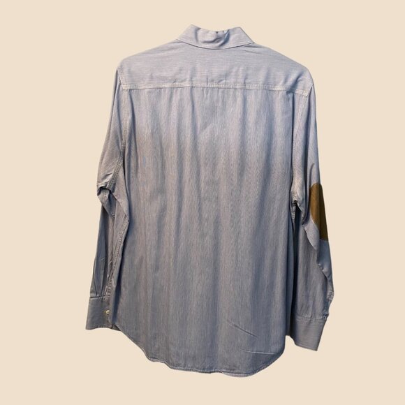 Mossimo Supply Co Mens Large Blue Chambray Button Down Shirt with Elbow Patches - Picture 4 of 4